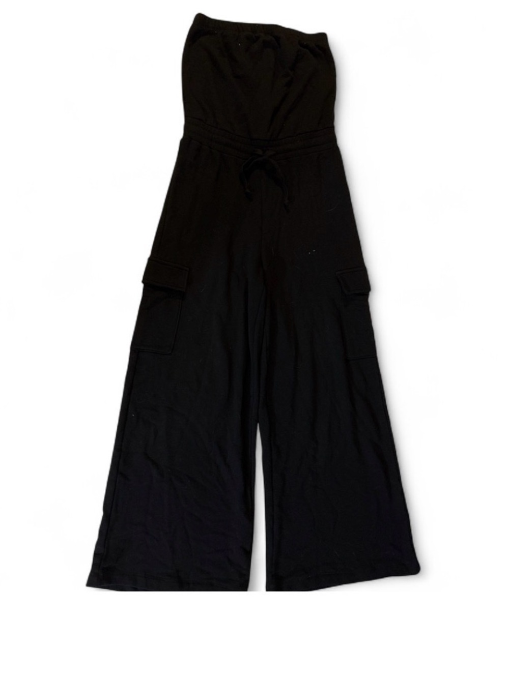American Eagle Outfitters Black Strapless Wide-Leg Cargo Jumpsuit